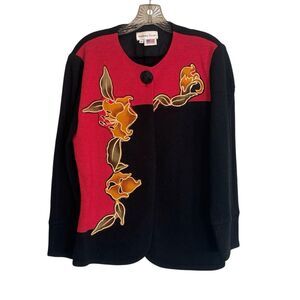Vintage Anthony Sicari Black and Red Floral Appliqué Jacket Made in USA